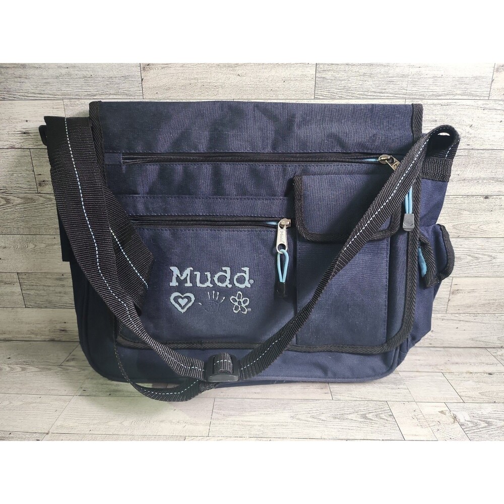 Vintage y2k Mudd Dark Blue Canvas Crossbody Shoulder Messenger Bag 90s Laptop